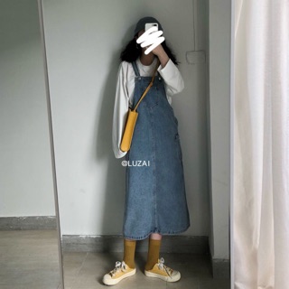 HÀNG CÓ SẴN - Váy Yếm Bò Jeans Dáng Dài Ulzzang Hàn Quốc