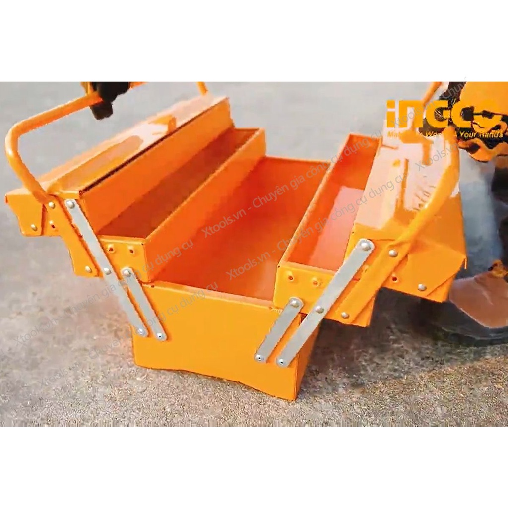 Hộp đựng dụng cụ đa năng INGCO HTB02 495x200x290mm hộp đồ nghề 3 tầng tấm thép dầy 0.6~0.8mm siêu bền cứng