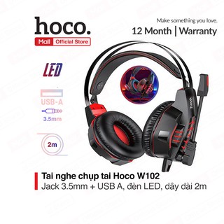 Tai nghe chơi game Hoco W102, tai nghe chụp tai có Míc, dùng cho điện thoại, máy tính, Laptop, Macbook