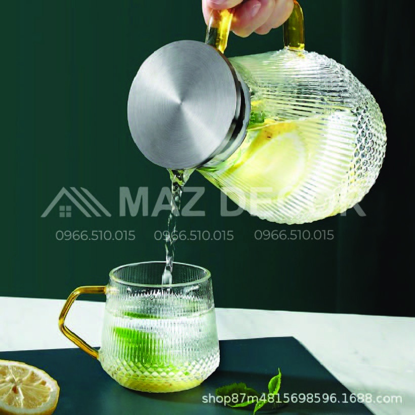 [GÍA SỈ] BỘ 1 BÌNH 6 CỐC LY THỦY TINH CHỊU NHIỆT PHA TRÀ NƯỚC LỌC DETOX SANG TRỌNG CAO CẤP