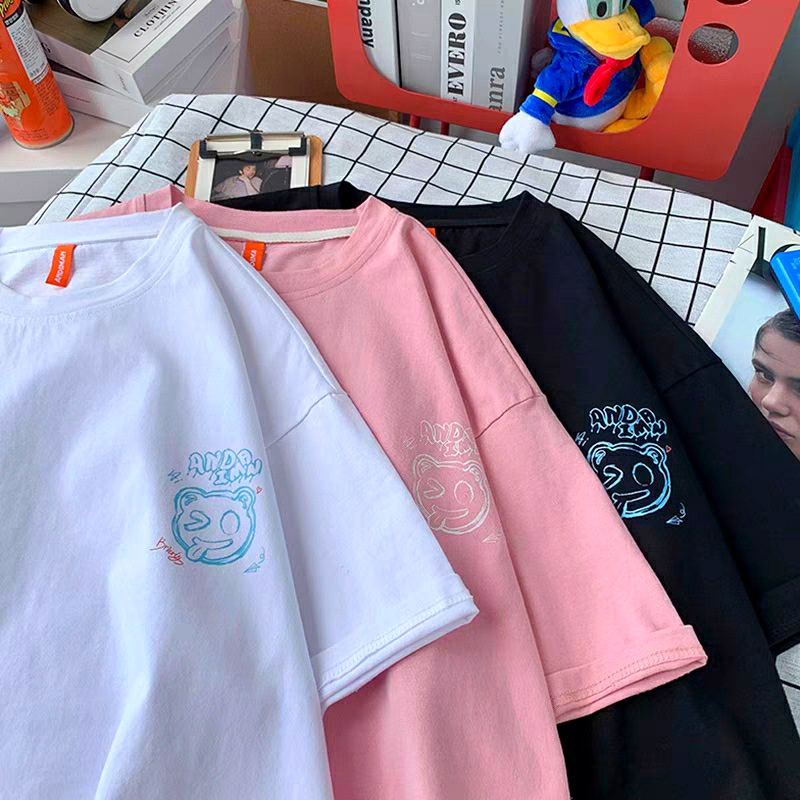 Áo thun Unisex form rộng tay lỡ, Áo phông nam nữ cotton thấm hút, dày dặn mềm mịn họa tiết ANDA BEAR