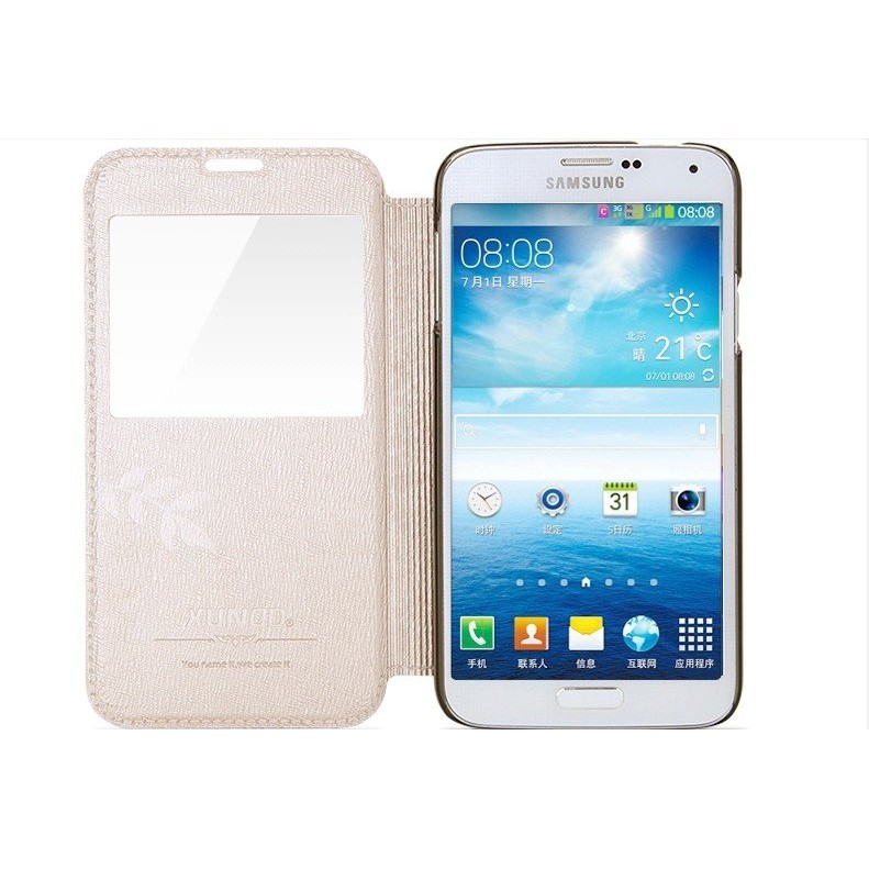 Bao da điện thoại PU nắp lật có cửa sổ thời trang dành cho Samsung Galaxy S5 i9600 G900F G900H G900I