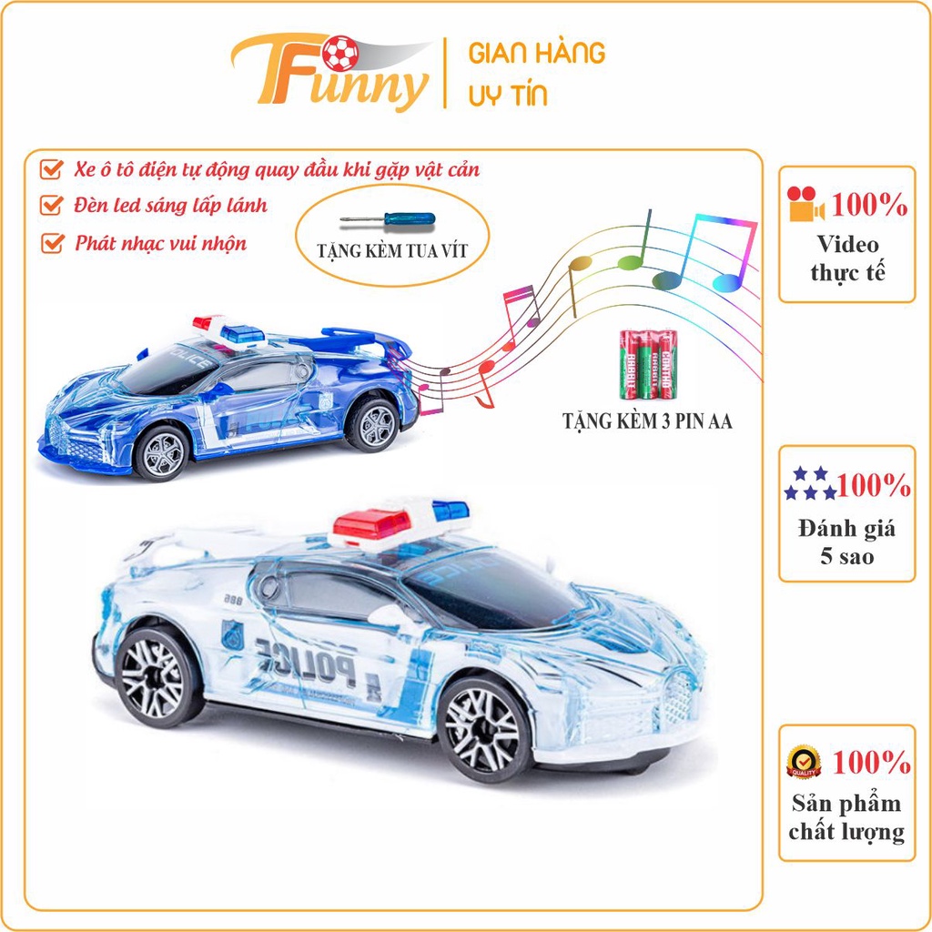 Ô Tô Cảnh Sát Phát Nhạc Phát Sáng, Tránh Vật Cản, T Funny, Nhựa ABS Siêu Bền, An Toàn