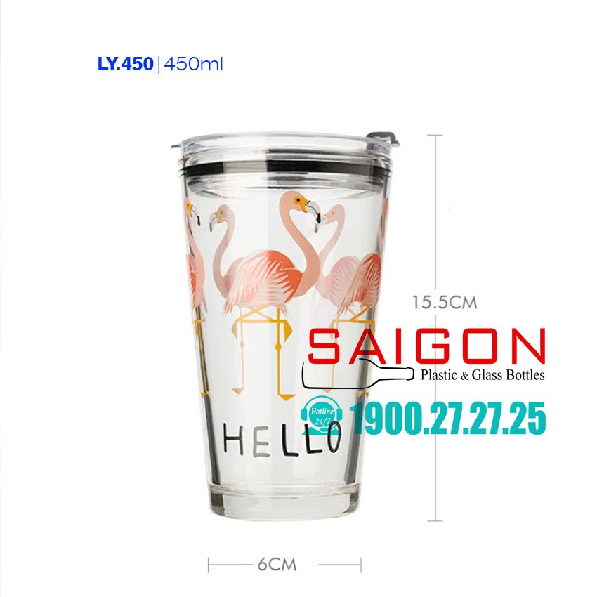 Ly Thủy Tinh Chia Vạch Có in hình Ngộ nghĩnh | Kèm Nắp Nhựa Ngăn Tràn