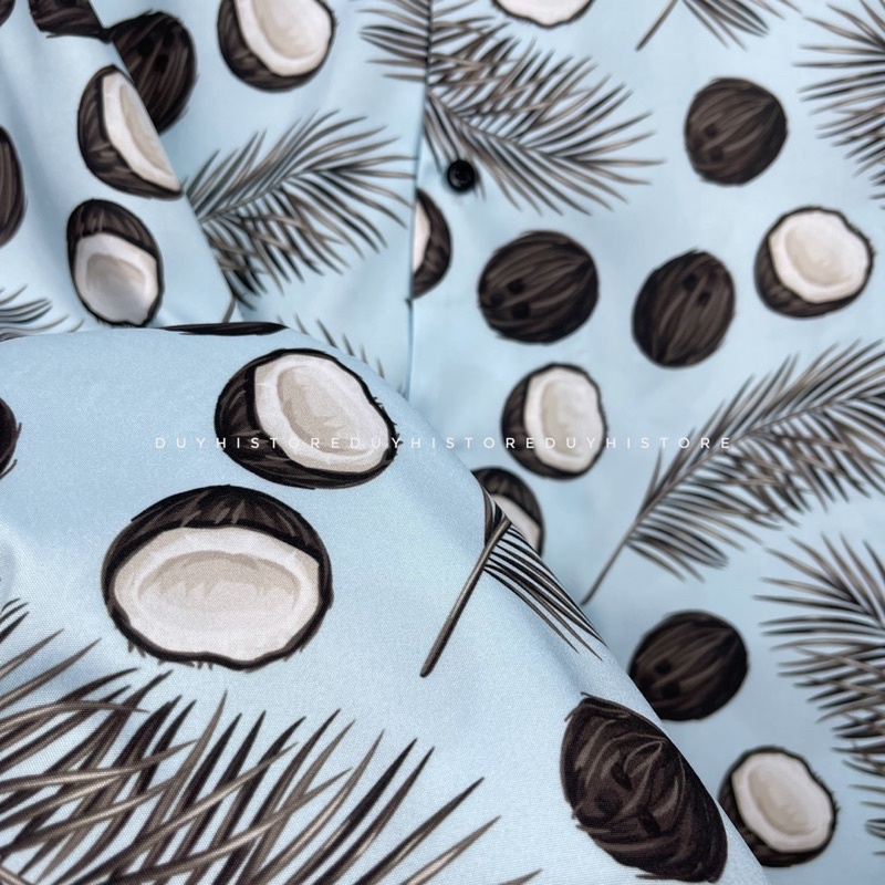 Áo sơ mi cộc tay unisex form rộng họa tiết DỪA XANH cho nam nữ | DUYHI