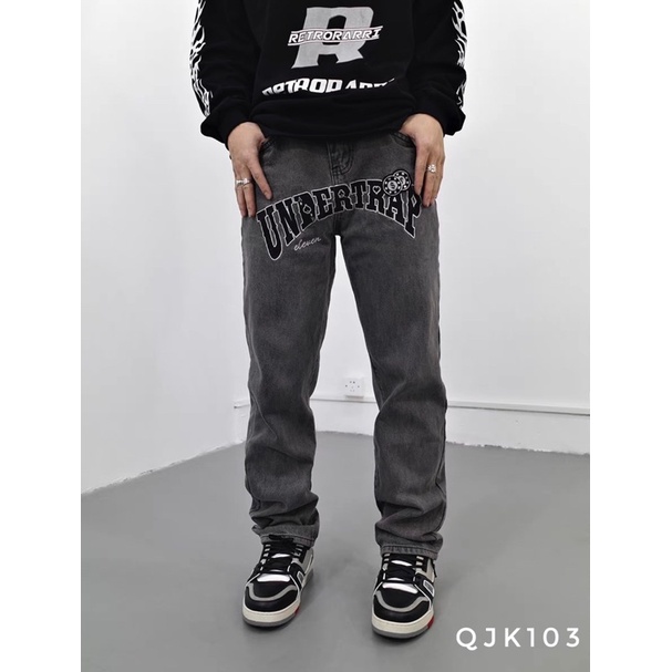 Quần jean baggy nam nữ thêu Undertrap quần baggy ống suông dáng hàn quốc unisex kun shop