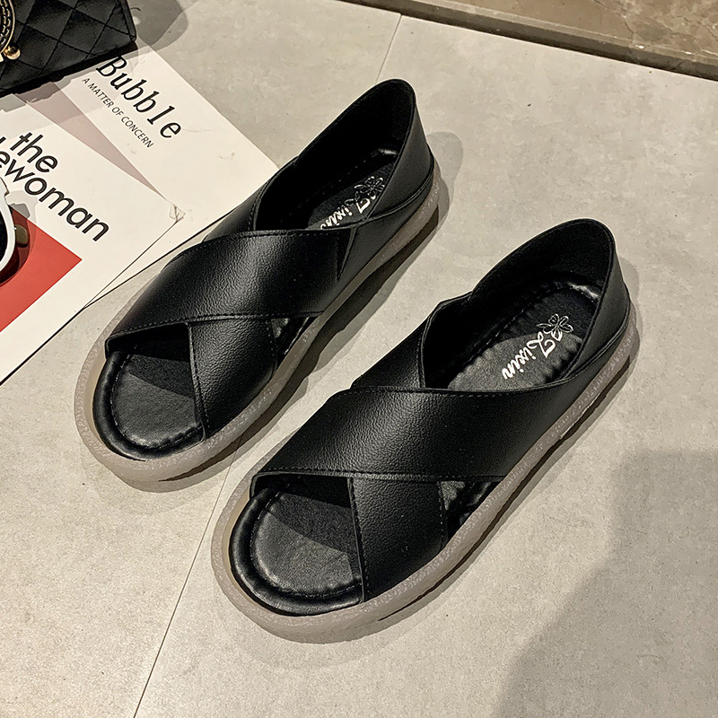 IELGY Xăng Đan Nữ Đế Bằng Quai Chéo Kiểu Dáng Đơn Giản Thời Trang