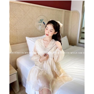 Váy Babydoll Tơ Lụa 2 lớp Cổ V