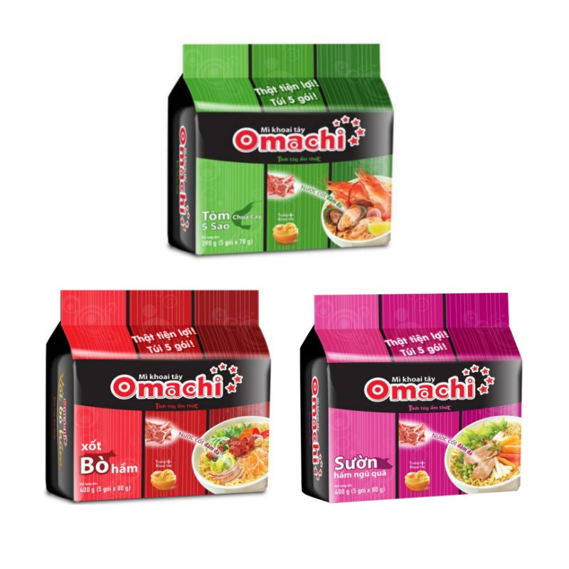 Bịch 5 Gói Omachi Bò Hầm / Sườn Hầm / Tôm Chua Cay 80gr/Gói