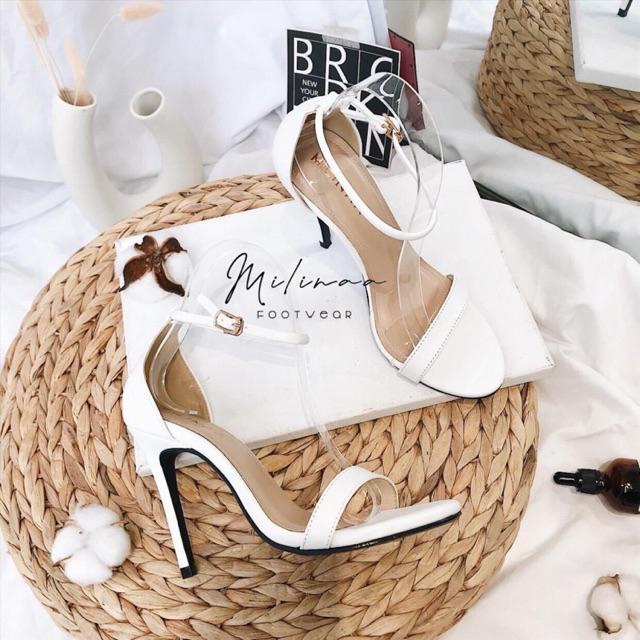 GIÀY CAO GÓT NGỌC TRINH QUAI NGANG 7P GÓT NHỌN MÀU ĐEN TRẮNG SANDAL ĐI TIỆC CÔNG SỞ