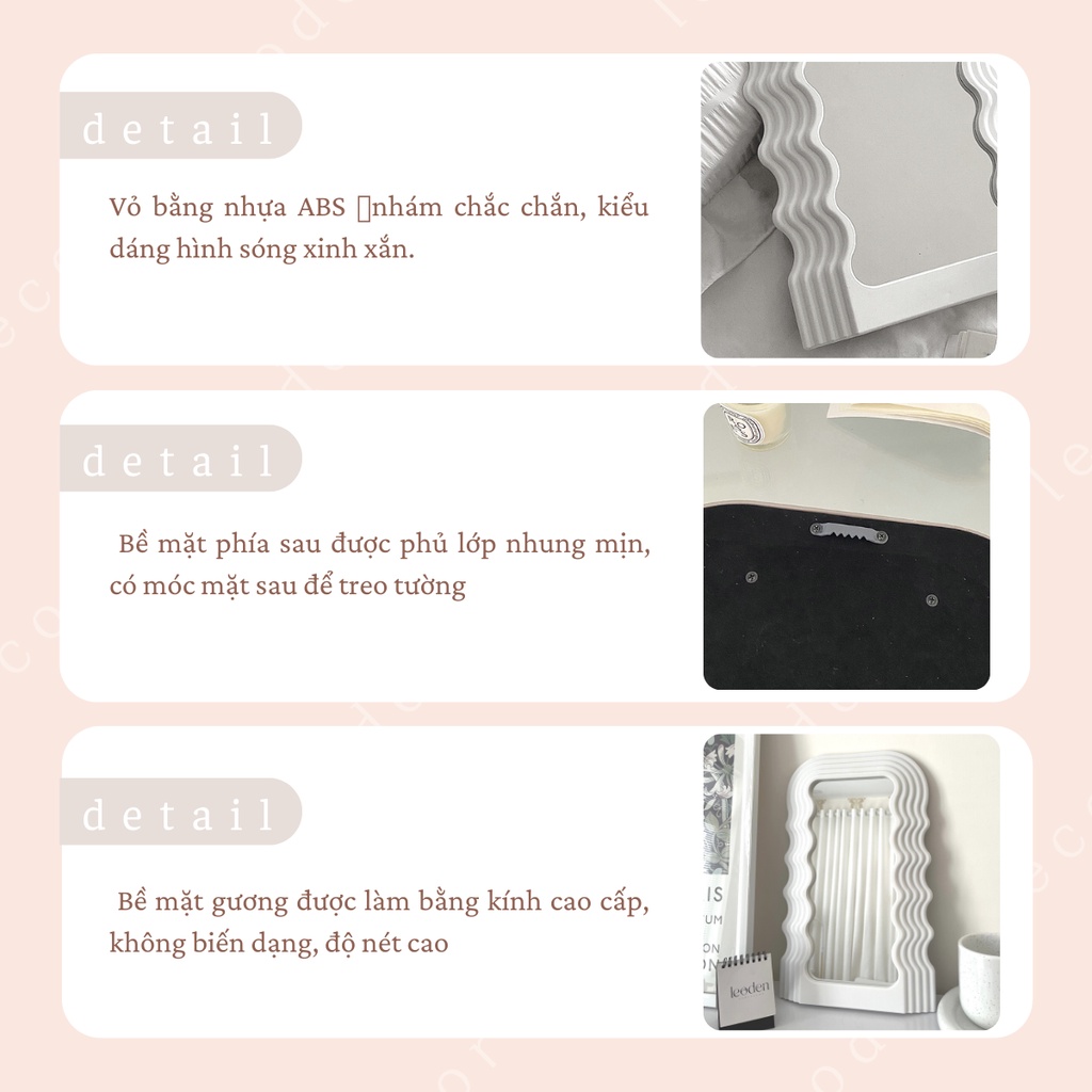 Gương trang điểm để bàn lượn sóng phong cách tối giản, gương để bàn xinh xắn Hàn Quốc– LEODEN Decor