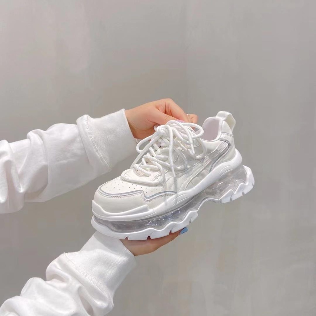 Giày Thể Thao Da Độn Đế Dày Tăng Chiều Cao Phong Cách Châu Âu Thời Trang Mùa Xuân Cho Nữ 2022