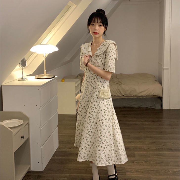 Đầm Hoa Cổ Thủy Thủ Thời Trang Mùa Hè Pháp Hàng Mới 2022