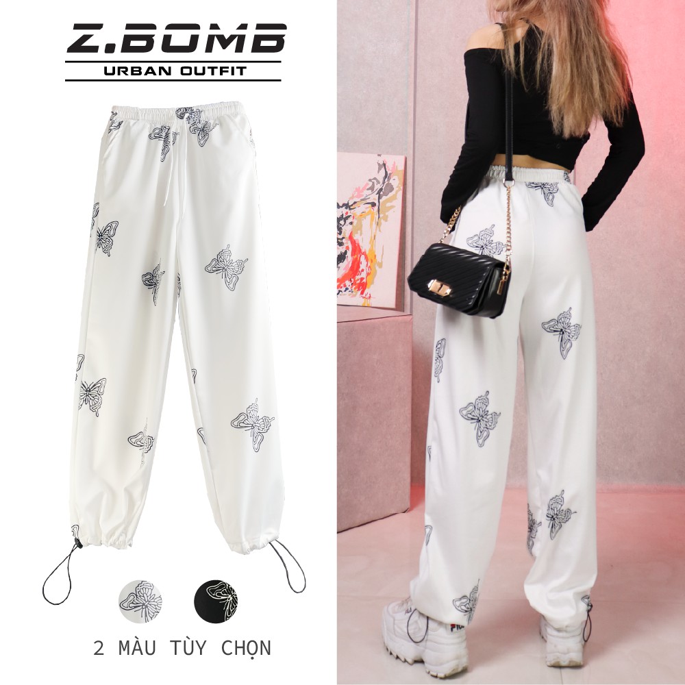 Quần Jogger Butterfly Unisex Nam Nữ Ống Rộng Ống Bó Rút Gấu 2 Form Thể Thao ZBOMB