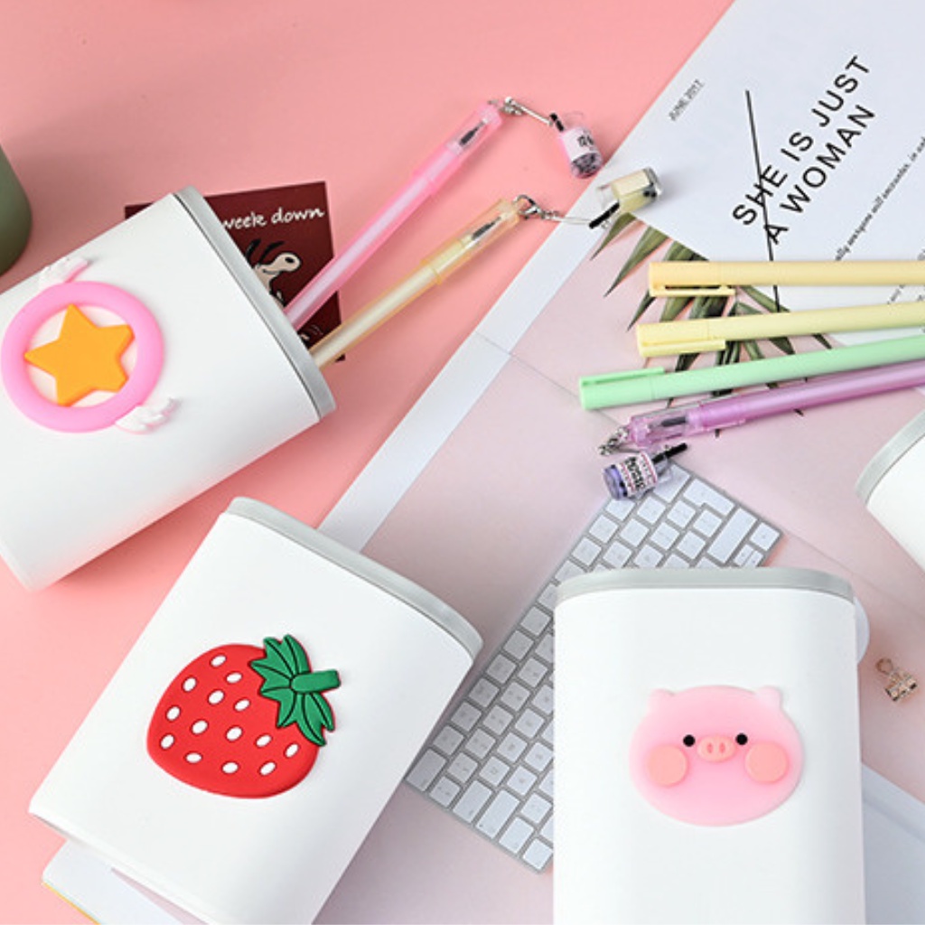 Ống cắm bút/ hộp đựng bút 2 ngăn để bàn siêu cute nhiều mẫu tiện ích