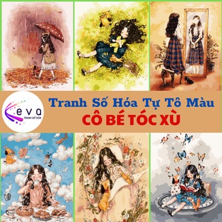 Tranh Số Hóa Keva Tự Tô Màu Theo Số Cô Bé Tóc Xù Kèm Màu Acrylic Kích Thước 40x50cm