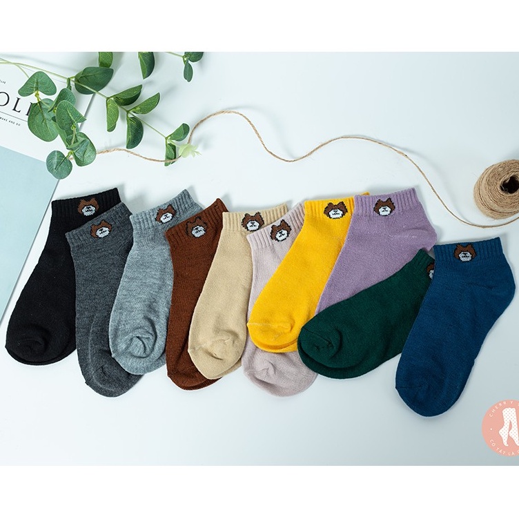 Set 10 tất cổ ngắn nữ gấu phong cách Hàn Quốc, vớ nữ chất liệu cotton thoáng mát