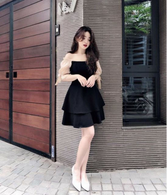 Đầm dự tiệc trễ vai tay phồng cột nơ | BigBuy360 - bigbuy360.vn