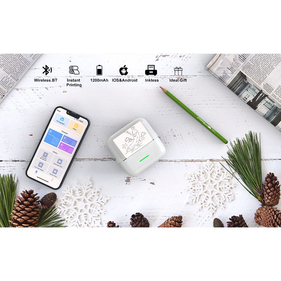 Máy In Nhiệt Mini Kết Nối Bluetooth Không Dây Cho Điện Thoại Android IOS