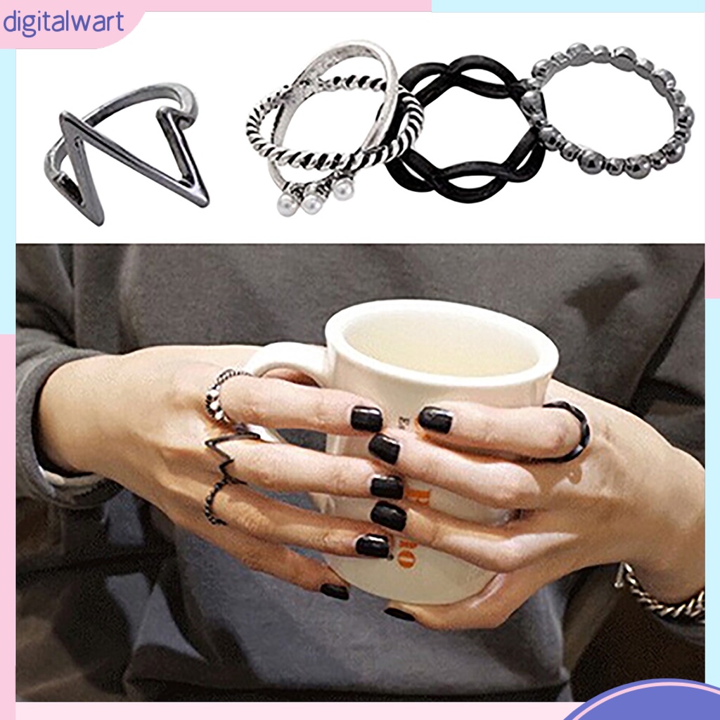 Set 4 nhẫn đeo khớp ngón tay màu bạc thời trang cho nữ