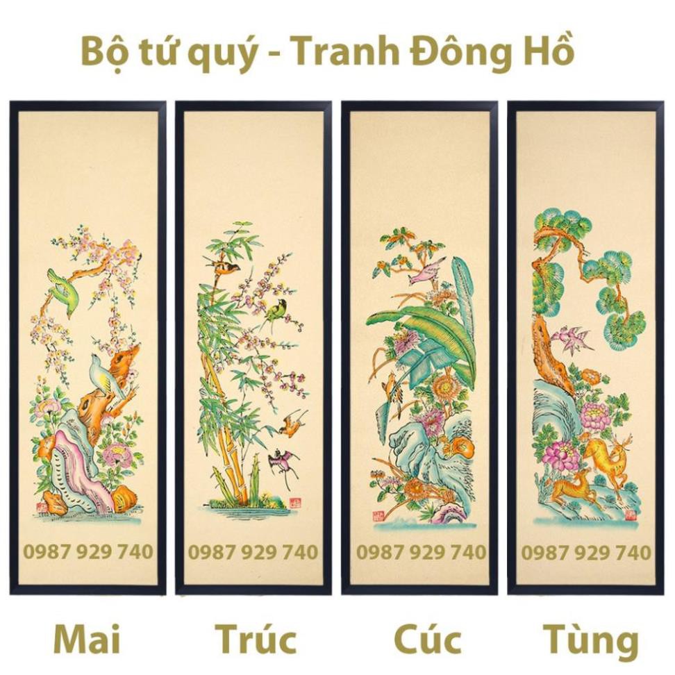 Bộ tranh Đông Hồ TỨ QUÝ Tùng - Cúc - Trúc - Mai (25x90cm) - không gồm khung tranh - tranh treo tường trang trí tết đẹp