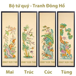 Tranh Đông Hồ TỨ QUÝ Tùng - Cúc - Trúc - Mai (không khung tranh) trang trí nhà cửa hàng, quán cà phê cafe, phòng khách