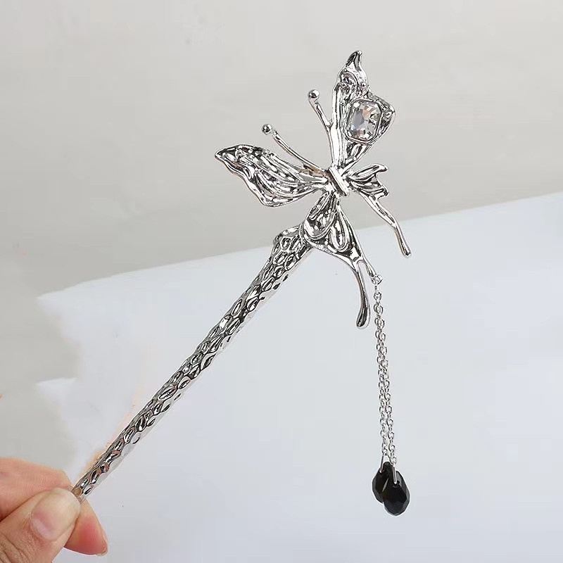 Kẹp Tóc Tua Rua Hình Bướm Bằng Kim Loại Phong Cách Trung Hoa Đơn Giản Mới