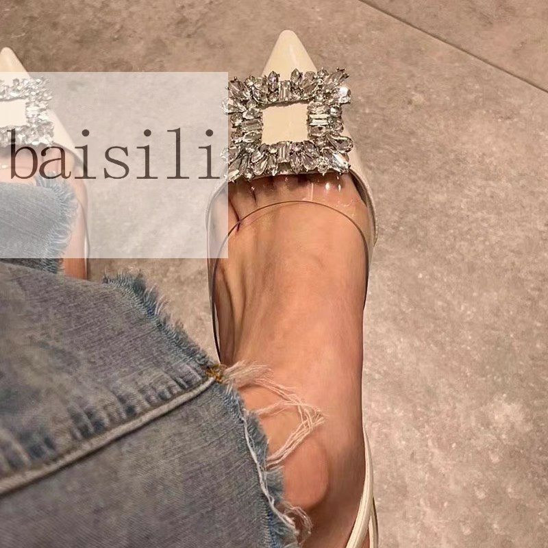 SỤC NỮ BAISILI - GIÀY THỜI TRANG BÍT MŨI NHỌN - SANDAL HỞ HẬU DÂY THUN ĐẾ THẤP BS220910