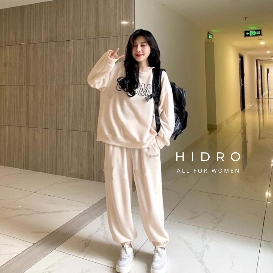 [Mã INCU20 giảm 20K đơn 150K] Set Nỉ Thể Thao HIDRO Áo Sweater Phối Quần Bo Gấu Nỉ Bông Dày Dặn