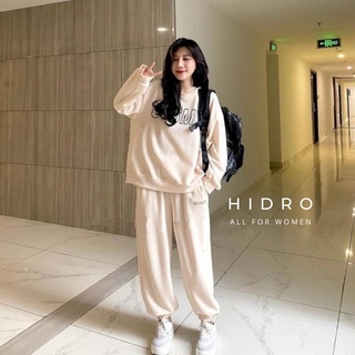 [Mã INCU20 giảm 20K đơn 150K] Set Nỉ Thể Thao HIDRO Áo Sweater Phối Quần Bo Gấu Nỉ Bông Dày Dặn