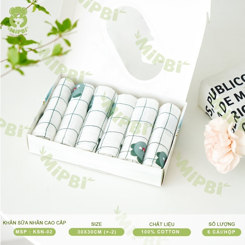 khăn sữa Mipbi sợi tre cao cấp ( 6 chiếc / hộp )
