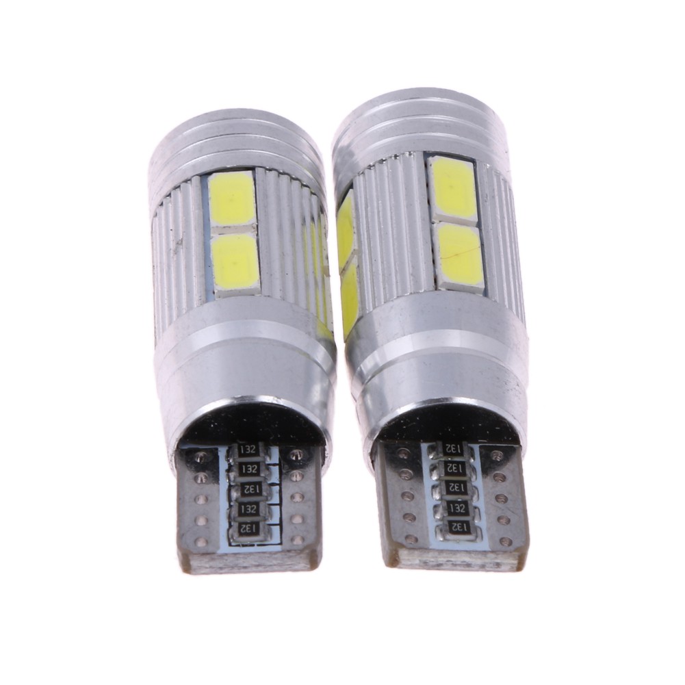 Bộ 2 bóng đèn LED T10 5630 10 SMD W5W chiếu ánh sáng trắng cho đuôi xe ô tô