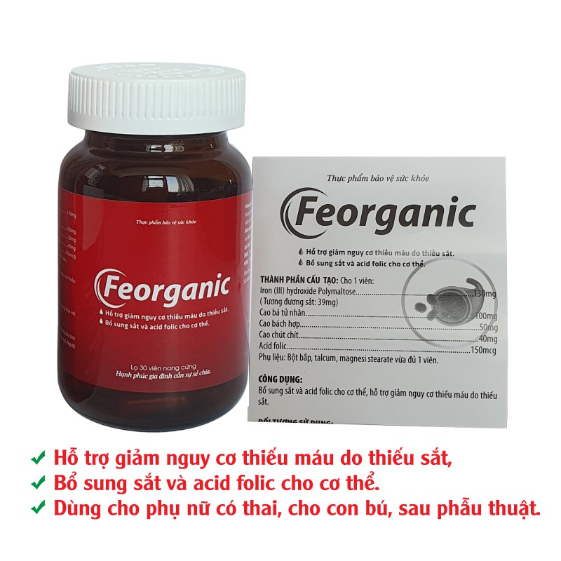 Combo 3 Hộp Sắt hữu cơ Feorganic giảm nguy cơ thiếu máu do thiếu sắt hộp 30 viên