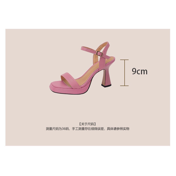 Giày Sandal Cao Gót 9 Hàng Đế Dày Mũi Vuông Chống Nước Màu Hồng Thời Trang Mùa Hè 2022