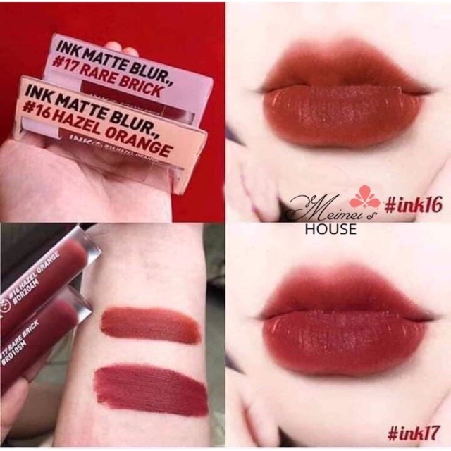 Son Kem Lâu Trôi Peripera Ink Matte Blur Tint Mới 2019 Siêu hot 16 Cam Cháy và 17 Đỏ Nâu - Lì hơn Ink Velvet