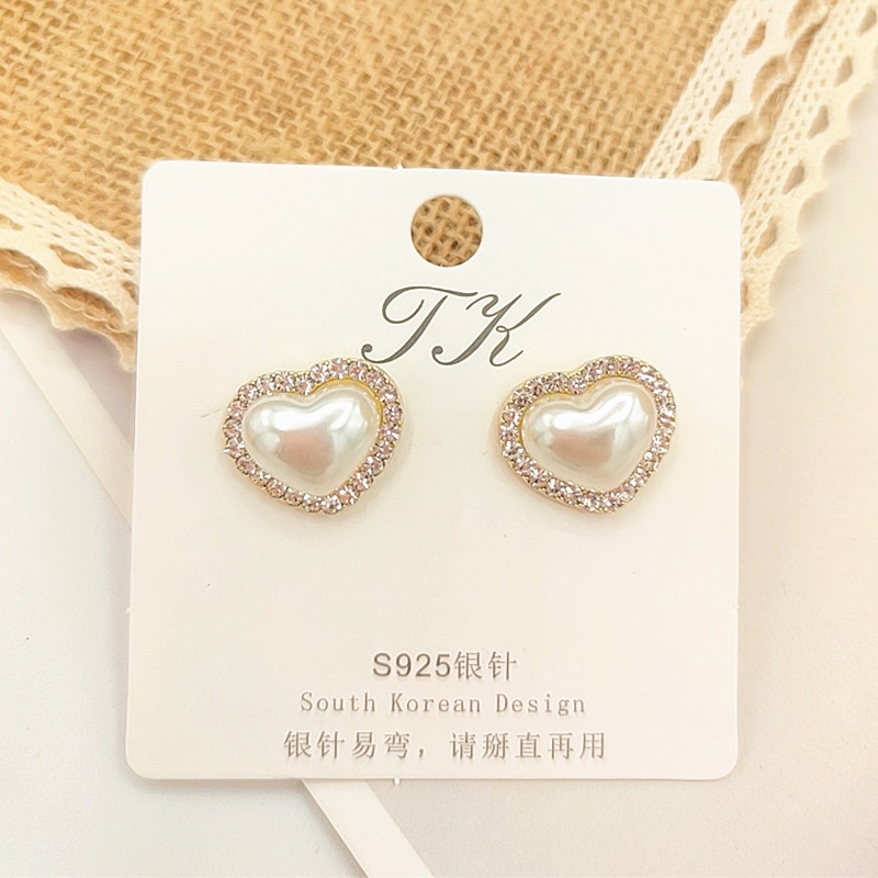 Bông Tai Hình Trái Tim Đính Đá Và Ngọc Trai Màu Sắc Thời Trang Cho Nữ