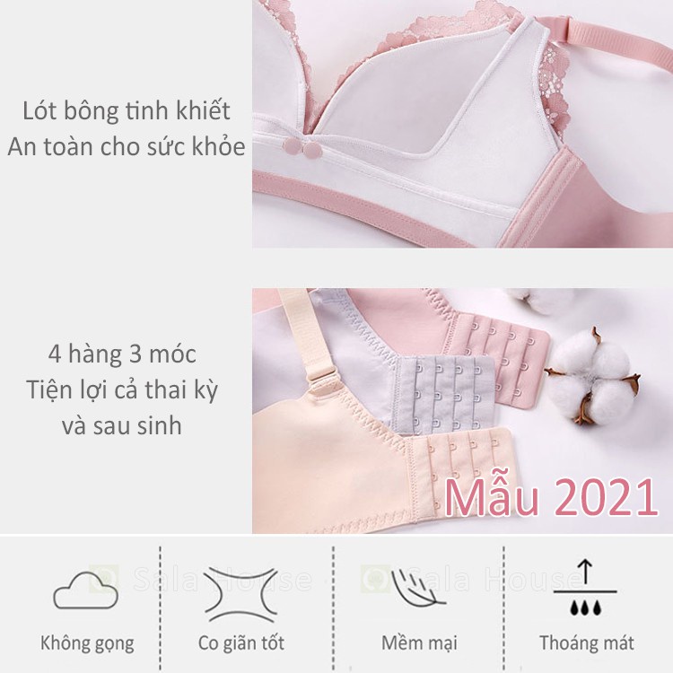Áo Lót Bầu và Cho Con Bú 4 NÚT MỞ - Chất Ren Mềm Mịn - Form Nâng Ngực cho mẹ bầu và sau sinh - Đồ bầu SalaHouse