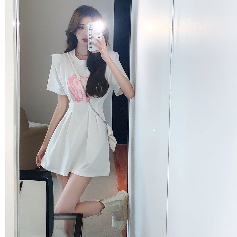 Đầm COZOKC ngắn tay ôm eo in họa tiết xinh xắn dành cho nữ