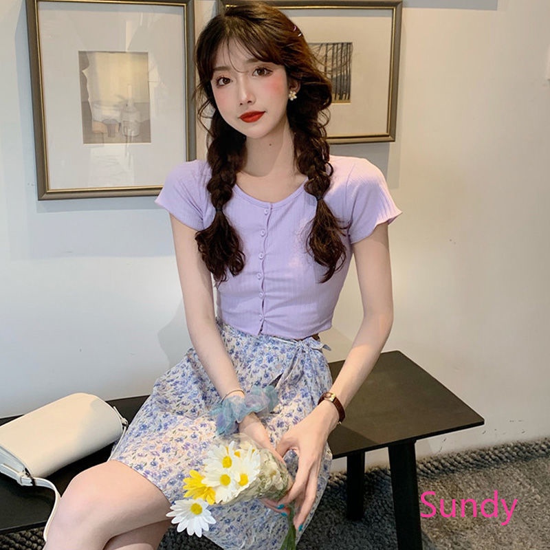 Set Áo Khoác Cardigan Và Chân Váy In Hoa Cho Nữ
