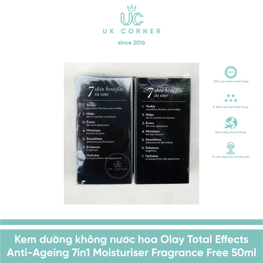 OLAYUK-Anh Quốc phân phối Kem dưỡng KO hương liệu Olay Total Effect Anti-Aging 7 in one Fragrance Free Moisturiser 50ml