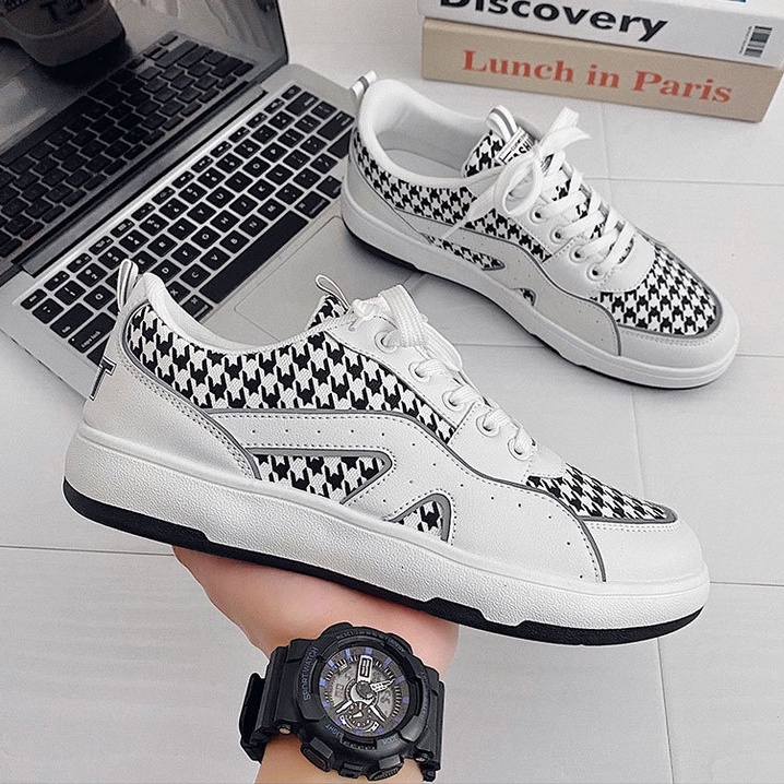 Giày Thể Thao Kẻ Caro Dành Cho Nam Hàng Quảng Châu -  Phối Sọc Kẻ Có Phản Quang Chất Da phối vải canvas