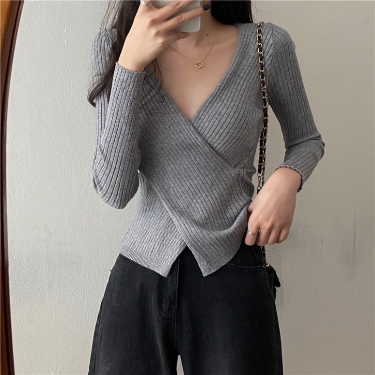 Áo dệt kim nữ cổ chữ V dáng ôm thời trang dành cho nữ A-13 CS