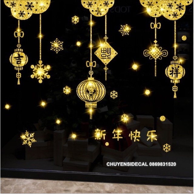 Decal dán tường Tết - Rèm dây Nhũ Kim Tuyến