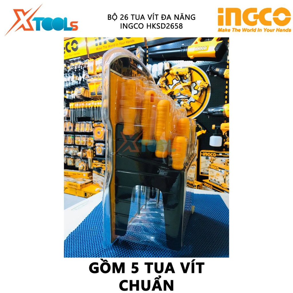 Bộ tuốc nơ vít đa năng 26 chi tiết INGCO HKSD2658 | bộ 26 tua vít gồm 11 tua vít dẹp 10 tua vít bake 5 tua vít chuẩn 1 c