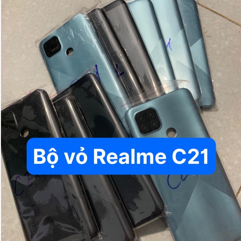 bộ vỏ Realme C21 - gồm lưng,sườn,phím,kính camera