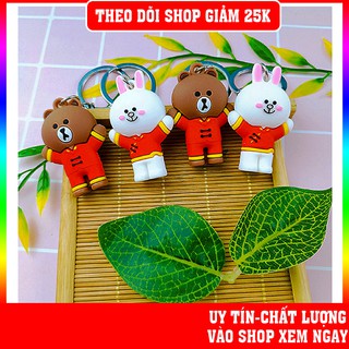 Móc khóa cute gấu Brown và thỏ Cony mặc áo đỏ dễ thương