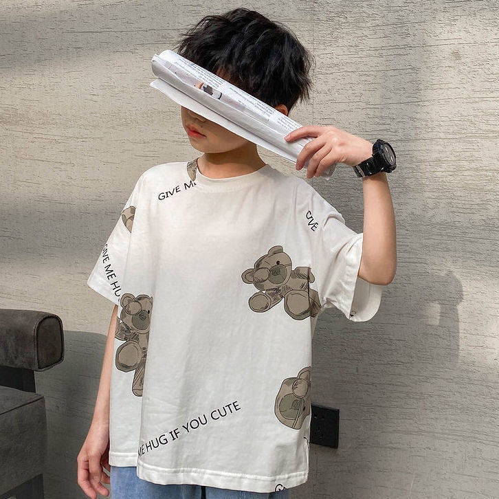 Áo Thun Trẻ Em Cậu Bé。 Áo Thun Cotton Tay Ngắn Dáng Rộng In Hình Gấu Thời Trang Mùa Hè Hàn Quốc Dành Cho Bé Trai 2021