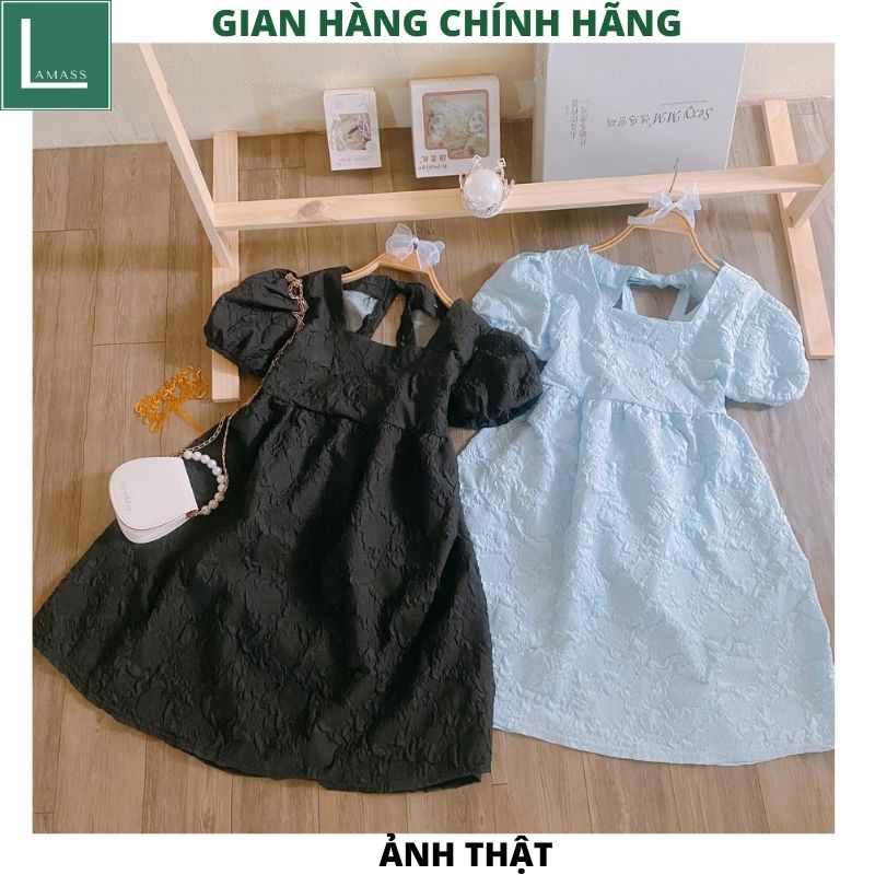 Đầm babydoll nữ công chúa nơ sau chất gấm sốp kiểu dáng hàn quốc ,tiều thư bánh bèo vintage ulzzang -LAMASS