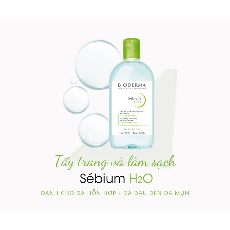Nước tẩy trang Bioderma H2O 100ml-500ml, cho da dầu mụn, nhạy cảm