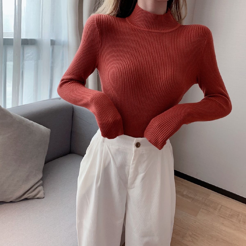Áo Sweater 172154 Dệt Kim Cổ Lọ Phong Cách Hàn Quốc Xinh Xắn Thời Thượng | BigBuy360 - bigbuy360.vn